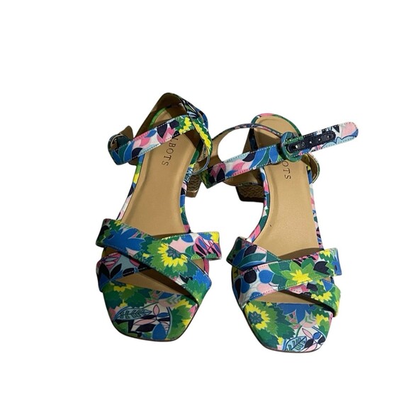 Talbots Siena Rope Floral Green Blue Sandals Women 7.5 Ankle Strap Block Heel - Picture 13 of 16